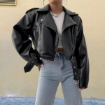 2025 S&uuml;gis Naiste Retro Rev&auml;&auml;riga Kunstnahast Biker Jakk L must