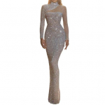 Naiste seksikas litritega kleit L&auml;ikiv k&otilde;rge kaelusega p&otilde;randani pikk ballikleit Kitsa l&otilde;ikega pikkade varrukatega avatud detailidega &otilde;htukleit M