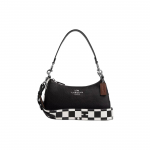 Coach Teri 24 Ruuduline Prindi Logo T&otilde;mblukuga Nahast Crossbody &Otilde;lakott Keskmine Naiste kotid Must Valge CR103-SVA16 Basic Set (Bag+Dust Bag)