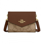 Coach &Uuml;mbrik 12 Klassikaline Monogramm Kaetud L&otilde;uend ja Sile Nahk Miniraha-kott Naiste rahakott Khaki Sadul CU172-IME74 Basic Set (Bag+Dust Bag)