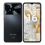 DOOGEE Note 56 Nutitelefon Android 16, 6150mAh, 24GB+64GB/2TB, 6.56 HD+ 90Hz, 8MP+5MP, 4G Kahe SIM-kaardi pesa/Kaheksatuumaline/N&auml;otuvastus/OTG/GPS/8.45mm must
