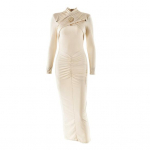 Naiste &Otilde;htukleit V&auml;ljal&otilde;igetega Liibuv Metallpandlaga Volangidega Elastne &Uuml;hev&auml;rviline Midikleit Pikkade Varrukatega Ballikleit L aprikoosi