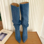 Mood K&otilde;rge Kontsaga Naiste Pikad Saapad Retro Terava Ninaga Denim L&auml;&auml;ne R&uuml;&uuml;tlisaapad Naiste Lukuga Kingad Mood K&otilde;rge Kontsaga P&otilde;lvsaapad 2024 37 blue
