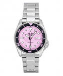 Seiko 5 Sports SKX Pink Panther Limited Edition roostevabast terasest roosa numbrilauaga automaatne SRPM07K1 100M unisex k&auml;ekell roosa