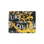 Versace Jeans Couture Barokk Logo Prindiga Kahekordse Voldi Disain Nahast Rahakott Meeste rahakott Must Kuldne 74YA5PB1ZP203G89 Gold
