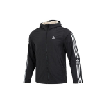 Adidas Originals Lock-Up Treeningjakk Kahepoolne Triibulise Logoga Kapuutsiga Tuulejakk Pikkade Varrukatega Meeste &Uuml;ler&otilde;ivad Must HL9186 S