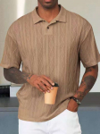 Meeste retro laia tekstuuriga kootud polo s&auml;rk M khaki