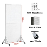 Metallist pegboard alusega liigutatav p&otilde;randal seisev hoiuriiul Ehete m&uuml;tside v&auml;ljapanekuks pegboard t&ouml;&ouml;riistadele magamistubadesse elutubadesse ja k&ouml;&ouml;kidesse Stand White 120x50cm white