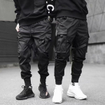 Joggers Cargo p&uuml;ksid meestele Casual Hip Hop Hit Color Tasku Meeste P&uuml;ksid Dressip&uuml;ksid T&auml;navar&otilde;ivad Paelad Techwear P&uuml;ksid XXXL black