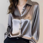 Suvine Trend Mood Naiste Vabaaja Elegantne Satiinist Pikkade Varrukatega S&auml;rk Kontori Naiste S&auml;rgid Ja Pluusid Slim Naiste Riided XXL