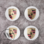 4 tk h&otilde;bedase ja kuldse Porsche logo keskmist valuveljekatet 75 mm