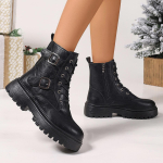 2025 Mustad pahkluusaapad Ruudukujulise kontsaga Eesn&ouml;&ouml;riga Naistele Uued Rock-mootorrattasaapad Suured suurused Platvorm Naiste jalan&otilde;ud Zapatos De Mujer 35 must