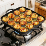 Takoyaki pann 16 auguga kaheksajalatsipallide valmistaja K&uuml;psetusplaat gaasipliidile Autentne Osaka t&auml;navatoidu pliit Takoyaki valmistaja k&uuml;psetamiseks must