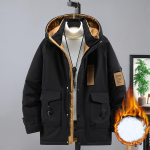 Meeste talve plusssuuruses t&ouml;&ouml;riided kapuutsiga puuvillane mantel Paks mees keskmise pikkusega jope vabaaja soe puuvillane jope 4XL-10XL 7XL must