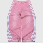 Unisex Streetwear Teksad Y2K Denim P&uuml;ksid Hip Hop Retro Triibulised Tikitud Baggy Teksad Meeste Naiste k&otilde;rge v&ouml;&ouml;kohaga laia s&auml;&auml;rega p&uuml;ksid S pink