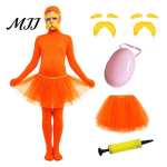 Avatud n&auml;oga Zentai &uuml;likond, oranž t&auml;ispikk kombinesoon, t&uuml;llseelikuga, v&otilde;lts k&otilde;huga, kollase vuntsi ja kulmudega, Halloweeni peo kombinesoonid, Cosplay &uuml;likond 140cm C red