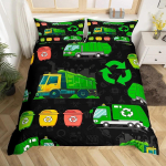 Poiste Roheline Pr&uuml;giauto Tekikate Multikas Pr&uuml;giauto Voodipesukomplekt Roheline S&otilde;iduk Auto Veoauto M&auml;nguasi Tekikate &Uuml;heinimese Kuninglik Suurus EU Single 135*200cm/53x79in 3pcs green