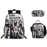 BEIBI MONSTER Tr&uuml;kitud Seljakott Messenger Bag K&uuml;ljepagasik 3-osaline Komplekt Veekindel Kerge Koolikomplekt Lastele &Otilde;pilastele Three-piece set