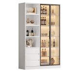 K&otilde;rge kapp, K&uuml;ljekapp, Veinikapp, Valge disain, 3 sahtlit, 2 parempoolset karastatud klaasust, K&otilde;rguse reguleeritav riiul, Integreeritud LED-valgusti riba 100 x 35 x 160 cm valge