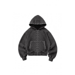 Lilla Pesuga Vintage Kapuutsiga L&uuml;hike T&otilde;mblukuga Dressipluus Metallnitidega Tikandiga Kulunud &Auml;&auml;rega L&otilde;tv Streetwear Medium tumehall v&auml;rv
