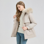 Talvine uuendatud kapuutsiga parka puuvillane mantel mitmek&uuml;lgne lihtne eemaldatava karusnahkkraega jakk XL beige