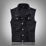 Meeste vest Meeste naastudega teksavest Varrukateta biker-jakk S&auml;rk Vest Kulutatud teksast top Punk-rock vest XL must