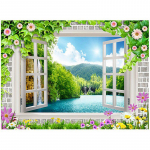 5D isetegemise t&auml;is&uuml;mmargune puur Teemantmaali maastik Lill v&auml;ljaspool akent Ristpistes pulmakaunistus 20X30CM