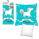 Les Tr&eacute;sors De Lily [Q6001] - Housse de coussin cr&eacute;ateur 'Licorne My Unicorn' turquoise (Je suis magique) - 40x40 cm t&uuml;rkiissinine