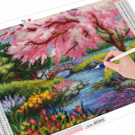 5D teemantmaaling kirsipuu kunst kivist t&auml;ispuur &uuml;mmargune ruudukujuline teemanttikandid maastik mosaiikj&otilde;gi k&auml;sitsi valmistatud kingitus Full Round (20X30CM)