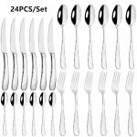 24 tk S&ouml;&ouml;giriistade Komplekt S&ouml;&ouml;giriistad Lauan&otilde;ud 18/10 Roostevaba Teras Kuldne H&otilde;bedane S&ouml;&ouml;gikomplekt Nuga Kahvel Lusikas N&otilde;udepesumasinas Pestav 24pcs h&otilde;be