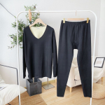 S&uuml;gistalv Mees Naine Soojad riided Pikad Johnsi aluspesu Retuusid K&otilde;rge painduv V-kaelusega &uuml;hev&auml;rviline pidžaamakomplektid pikkade varrukatega T-s&auml;rgid + p&uuml;ksid L must