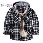 Cozy Up talvine vabaaja ruuduline kapuutsiga sametist paksendatud soe meeste s&auml;rk Meeste puuvillane lahtised pikkade varrukatega s&auml;rgid XXL pruun