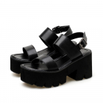 Plokkkontsad Sandaalid Naise avatud varbaga platvormkingad vabaaja naiste pahkluu rihm, must nahast naiste jalatsid suvel 35 must