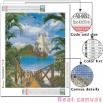 HUACAN 5D Teemanttikandid Mere&auml;&auml;rne ristpistes T&auml;isruudukujuline Uus saabumine Teemantmaaling Maastiku Mosaiik Purjeka Seinakunst Full Square 20*30 cm