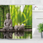 Zen Roheline bambusest Buddha du&scaron;ikardin maastik vesik&uuml;&uuml;nal kivi Lotu taim aiamaastik Veekindel vannitoa kardin 180x180cm