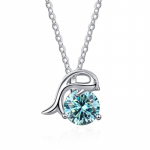 BagueRingen 1,0 kate 6,5 mm roheline &uuml;mmargune 18K valge kullaga kaetud 925 h&otilde;bedane ripats Kaelakee Moissanite delfiini kujuga naisele t&uuml;drukule kingitus 1.0ct sinine
