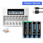 1,5 V AA3000 mwh liitiumioonaku Taaslaetav AA liitiumaku +8 pesaga LCD nutilaadija must