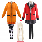 Anime Kakegurui Yomotsuki Runa Cosplay kost&uuml;&uuml;m Kollane kapuutsiga mantel jakk Kooli vabaaja vormiriietus Halloweeni karnevali riided XXL-(Suit+Wig) punane