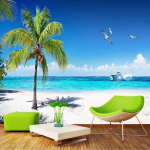 Kohandatud tapeet 3D mere&auml;&auml;rne maastik kookosp&auml;hklipuu rannaseina seinamaaling elutoa teemaline hotell Fresco 200 cm(W) x 140 cm(H)