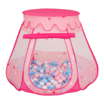 Selonise m&auml;ngutelk 105x90cm/100 palli lossimaja pop-up ballpit plastikpallid lastele, roosa:babyblue-puuder roosa-p&auml;rl 105x90cm/100 balls