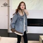 Talvine uus retro Hongkongi stiilis fliisvoodriga lambavillane mantel villane krae Denim puuvillase polsterdatud mantli &otilde;mblusega haugi riided naistele S sinine