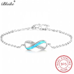 Blaike unikaalne sinine Fire Opal k&auml;ev&otilde;ru ehtne 925 Sterling h&otilde;be kiri 8 disain Love Infinity valge tsirkoon k&auml;ev&otilde;rud naistele
