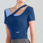 Suvised l&uuml;hikeste varrukatega joogas&auml;rgid Naiste &Otilde;mblusteta Sport Fitness Crop Top Elastic Treening Jooksuj&otilde;usaalis kiiresti kuivavad T-s&auml;rgid S tumesinine v&auml;rv