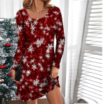 Naiste vabaajakleit S&uuml;gisene j&otilde;ulukleit lumehelbega tr&uuml;kitud kleit Naiste O-kaelusega l&uuml;hikeste varrukatega kleit plusssuuruses 8XL punane