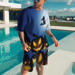 Uus Suvine Pumpkin Devil komplekt Mugav t-s&auml;rk Meeste 2-osaline komplekt Meestele V&auml;rvilised riided 3D Prindiga t-s&auml;rk ja l&uuml;hikesed p&uuml;ksid komplektid 4XL