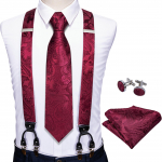 Fashion 6 Clip Meeste lipsuhoidjad 3,5 cm Reguleeritava laiusega elastne rihm Punased traksid Suspender Siidist lipsukomplekt BJ-2036,N-5144