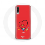 Coque pour Samsung Galaxy A50 BTS Bangtan Gar&ccedil;ons BT21 TATA V Fond Rouge