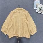 Johnature Summer Vintage Lnaiste topid Pluusid vabaaja krae lahtine n&ouml;&ouml;pn&ouml;&ouml;r K&otilde;ik sobivad s&auml;rgid One Size helekollane v&auml;rv