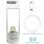 Vesinikurikka vee generaatorpudel, klaastassi korpus DuPont SPE/PEM kahekambriline lonisaator - H2 inhalatsiooniseade 380ml valge