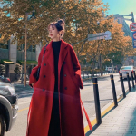 Naiste s&uuml;gistalv korea stiilis must punane pikk jakk kontori daami avarad elegantsed kaherealised paksud puuvillased villased mantlid 2XL punane
